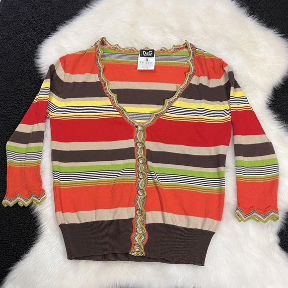 D&G Dolce & Gabbana Sweater Womens Small Striped Button Cardigan Made in Italy - Picture 1 of 10
